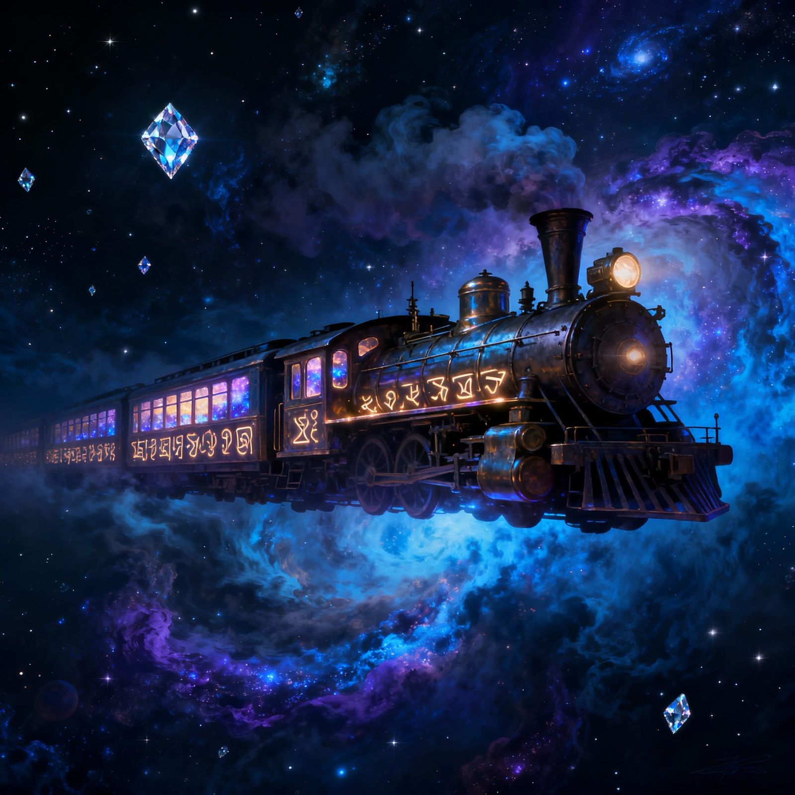 Mystical Star Train in Cosmic Nebula