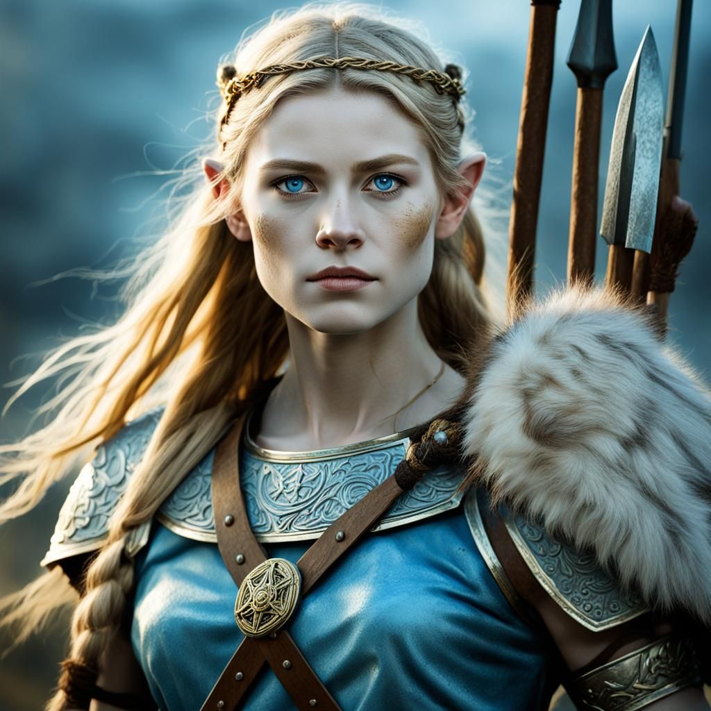 Freya as Shieldmaiden with Spear in Norse Setting