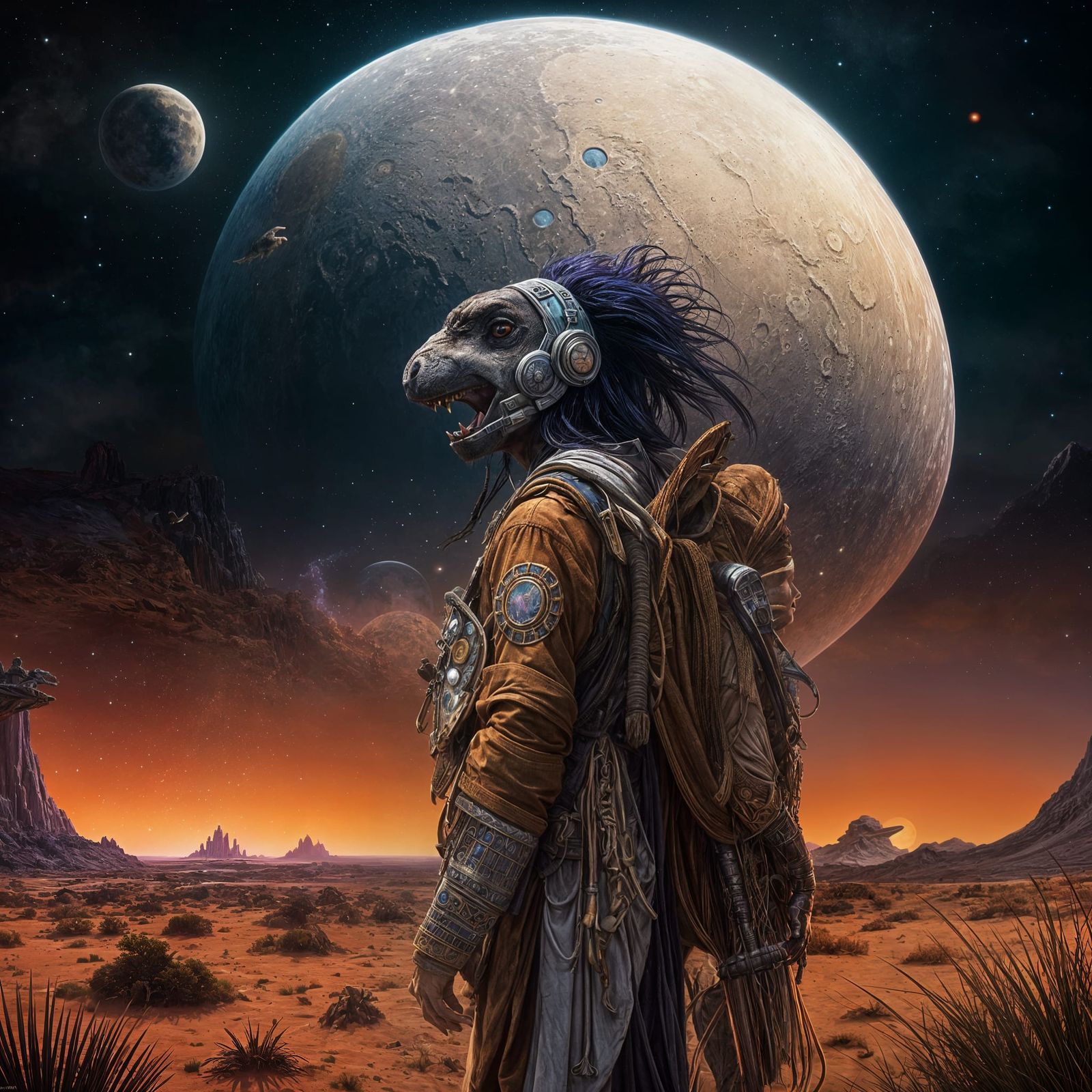 Native American and Dinosaurs Under Alien Skies