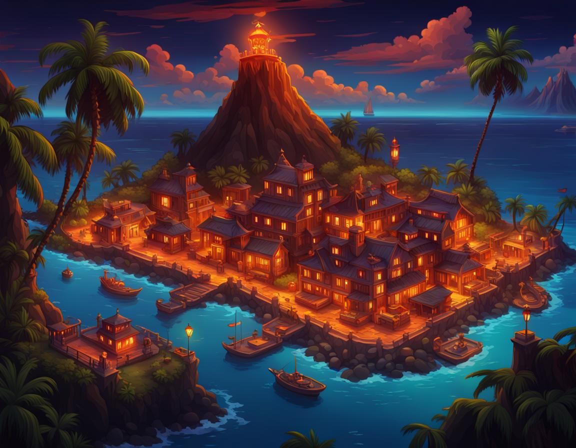 Volcano Island Map in Pirate Style
