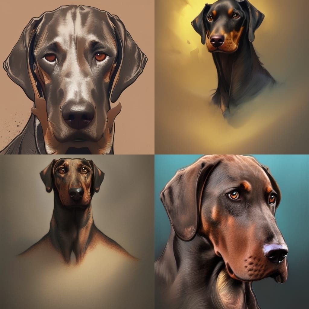 Dachshund-Great Dane Portrait in Hyperdetailed Digital Art