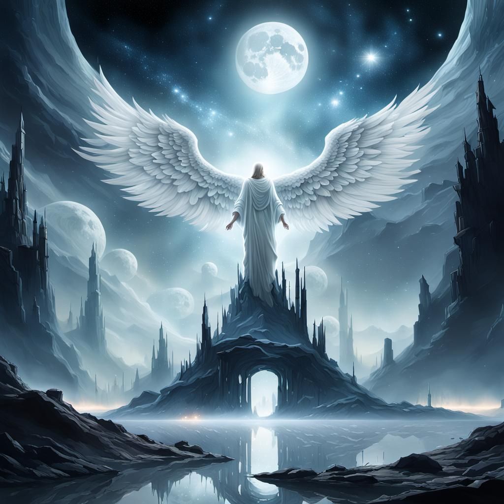 Ethereal Glass Angel in Cosmic Setting