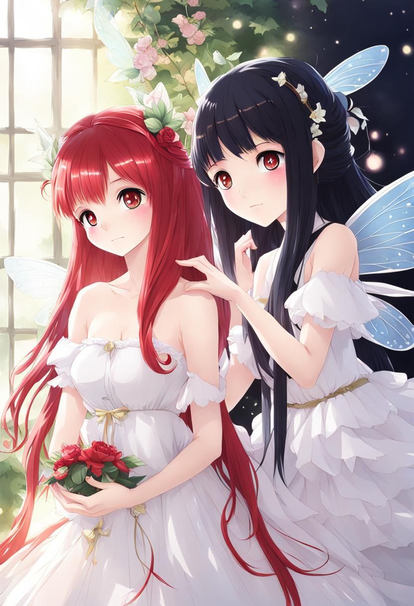 Anime Fairy Girls with Red and Black Hair