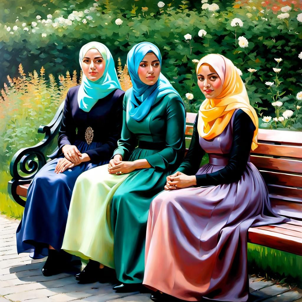Hijabi Girls in Copenhagen: Oil Painting