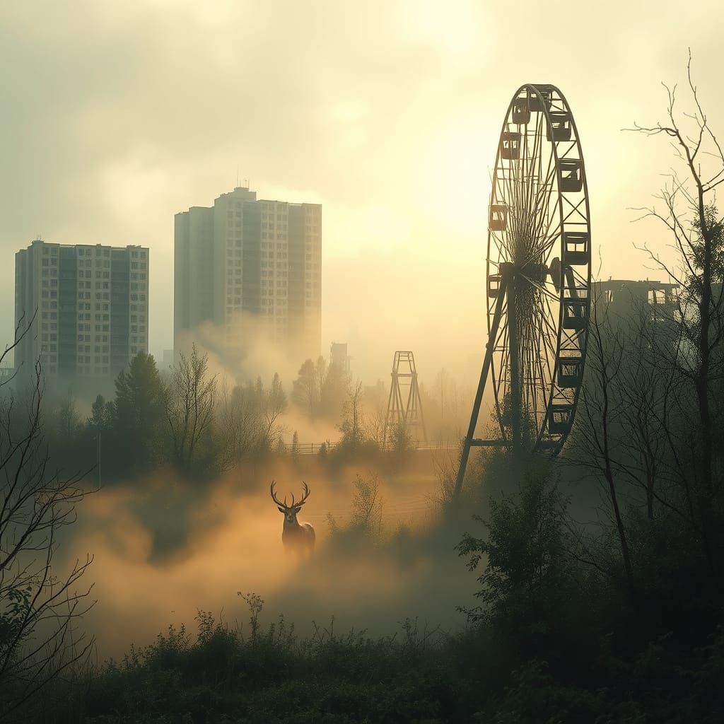 Chernobyl's Pripyat Ruins Reclaimed by Nature in Matte Paint...