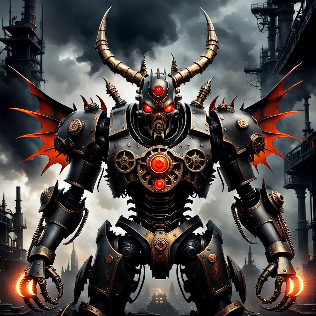 Demonic Steampunk Mecha in Industrial Gothic Style
