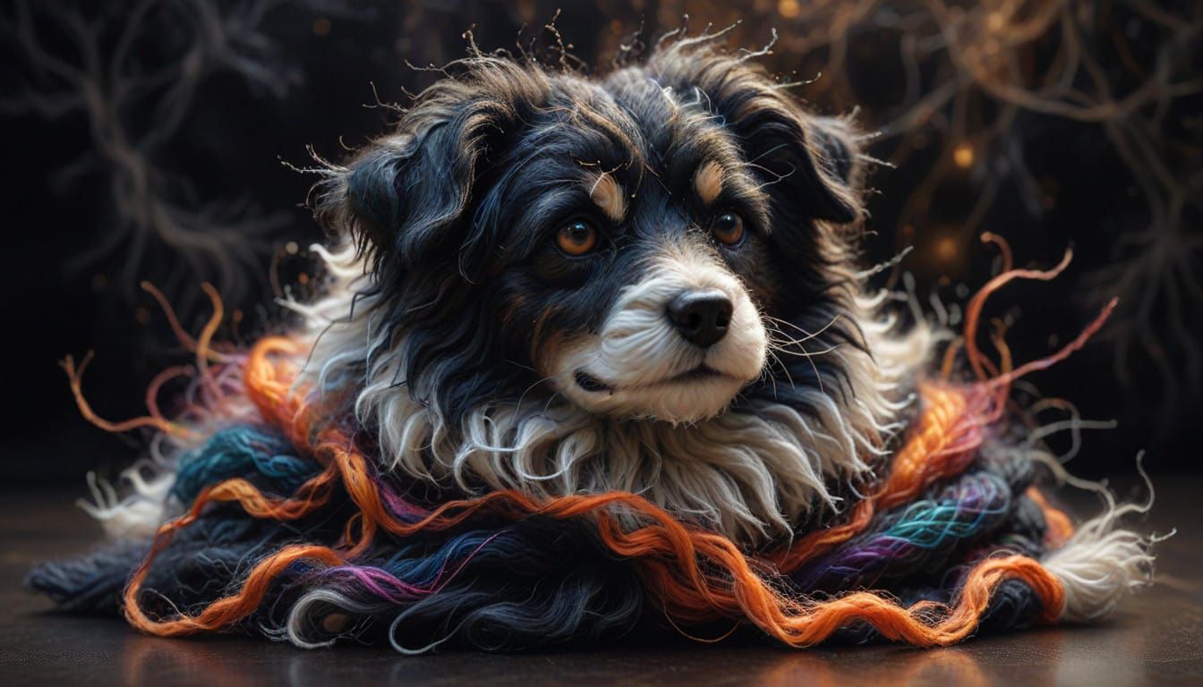 Fluffy Dog in Whimsical Felted Wool Art