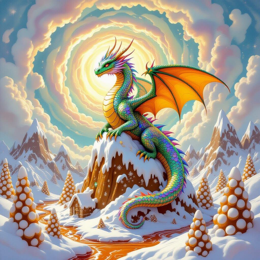 Dragon on Gingerbread Mountains, Caramel Rivers in Fantasy S...