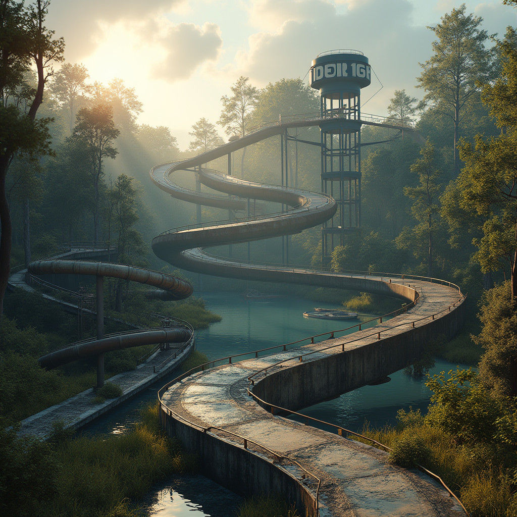Abandoned Waterpark: Overgrown Slides in Photorealistic 3D