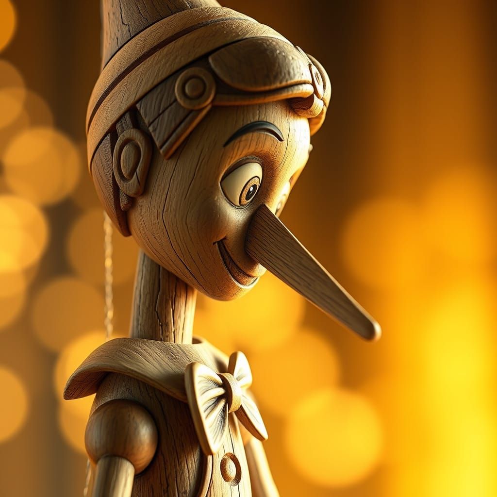 Realistic Wood Puppet Pinocchio in Warm Golden Light