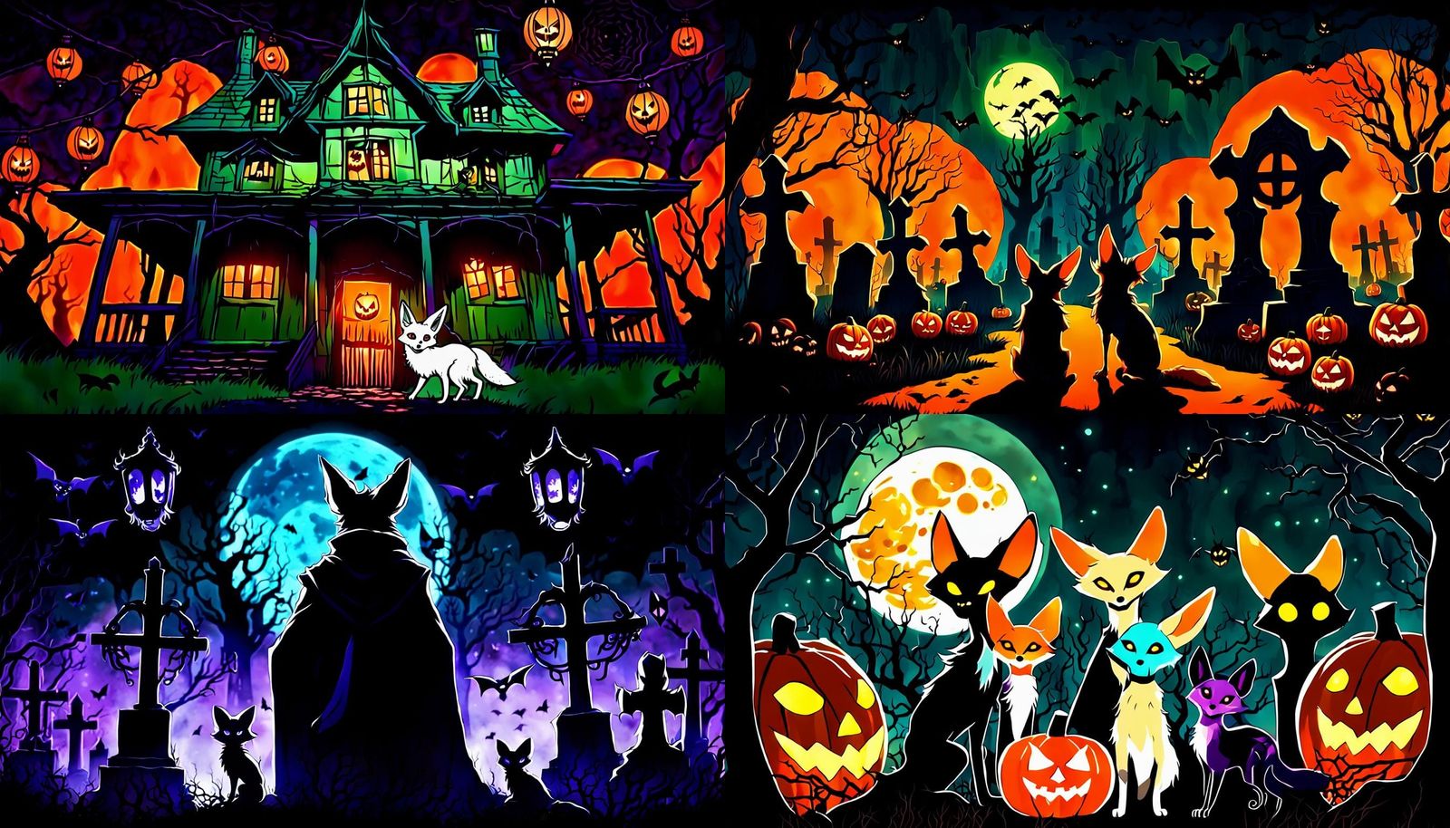 Cartoon Fennec Foxes in Halloween Movie