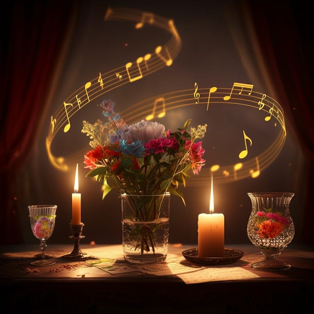 Ethereal X-Ray Image of Floral Music and Candlelight