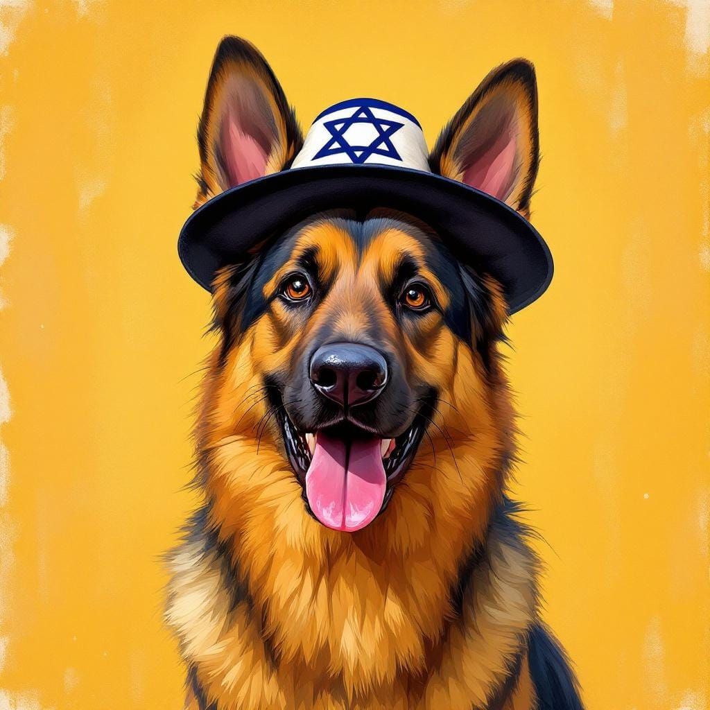 German Shepherd Dog Wearing a Kippah