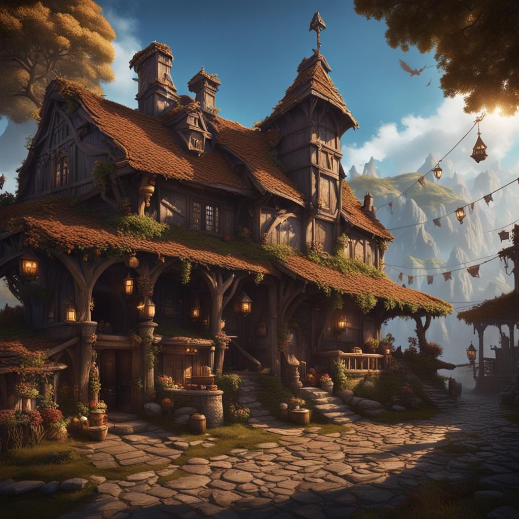 The Hammer and Scimitar Inn: Fantasy Concept Art