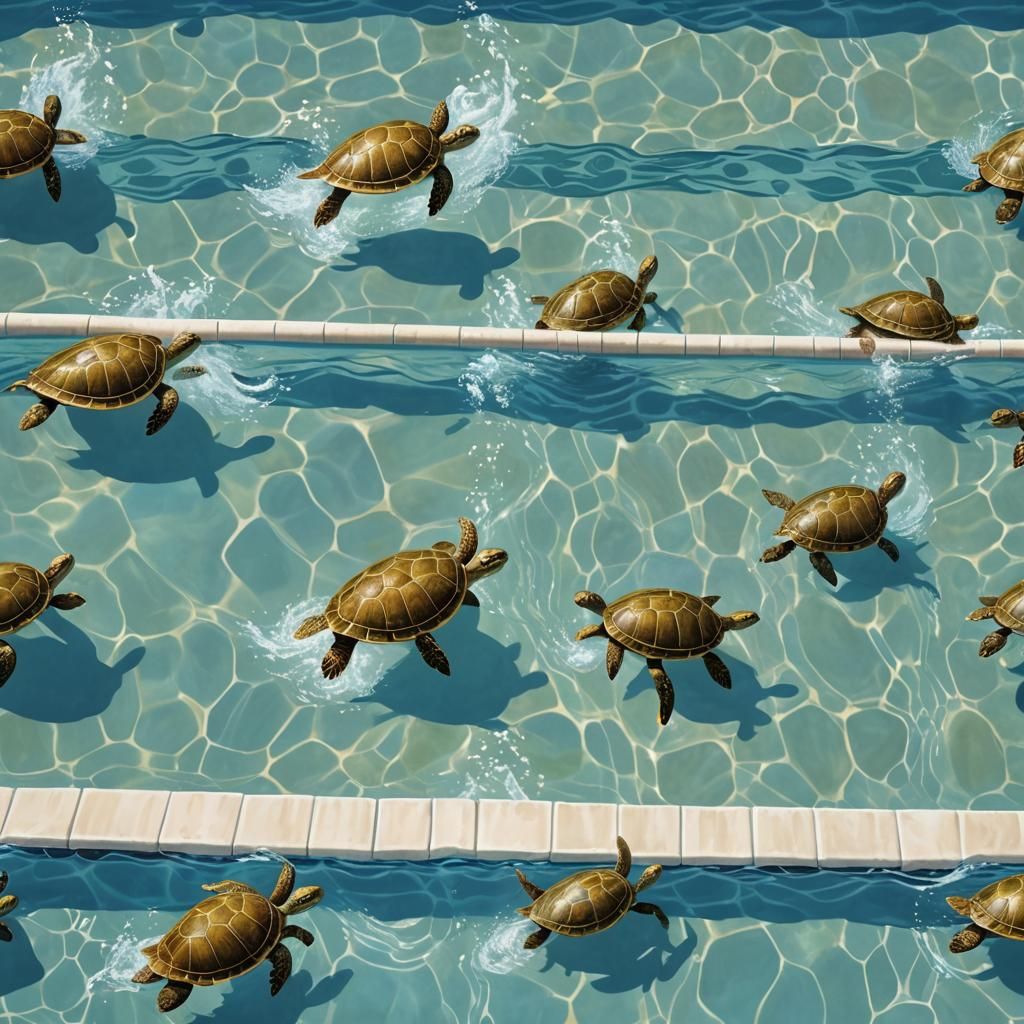 Turtles Race Backstroke in Olympic Pool