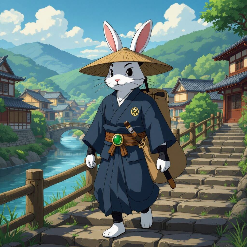 Samurai Rabbit in Anime Cartoon Style