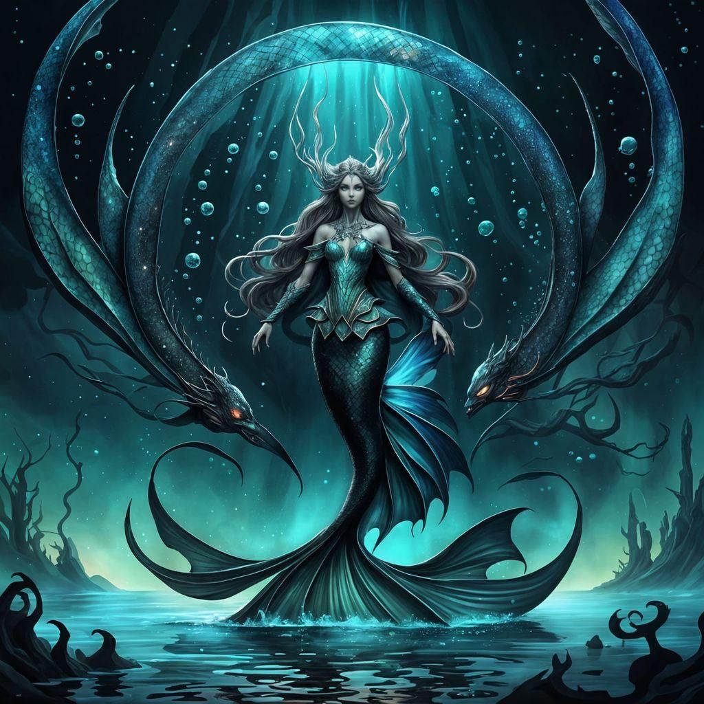 Ethereal Deep-Sea Siren in Shimmering Dark Fantasy Realm