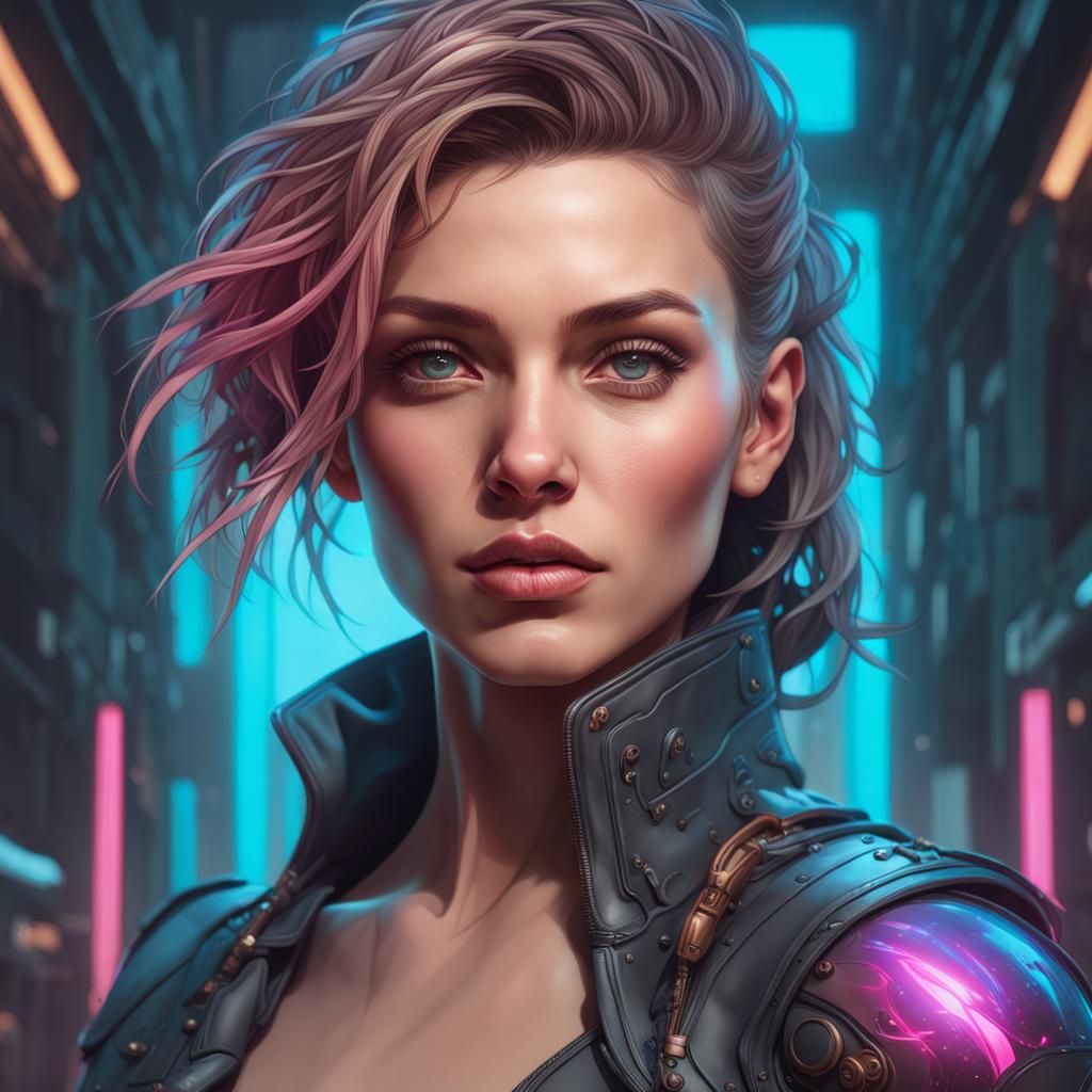 Cyberpunk Woman Portrait in Hyperrealism