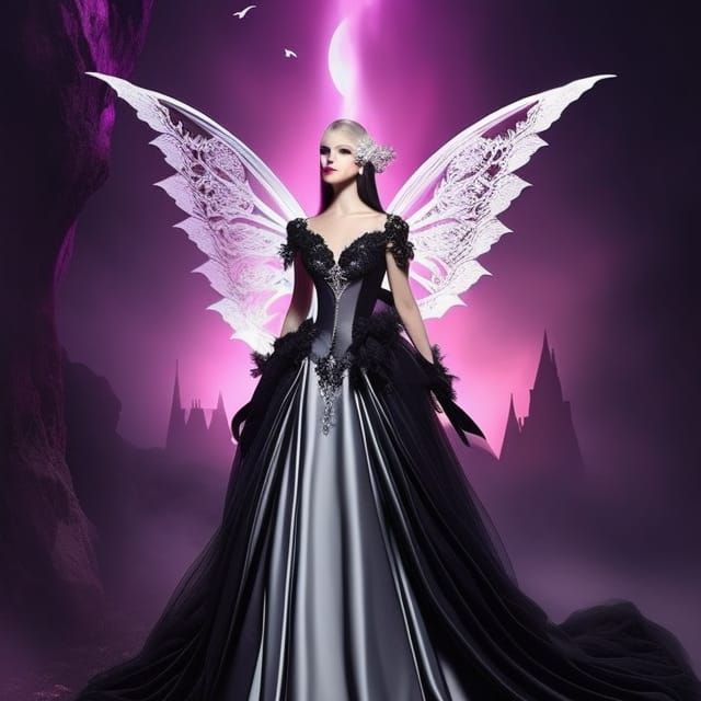 Gothic Fairy in Black Wedding Dress: Fairytale Art