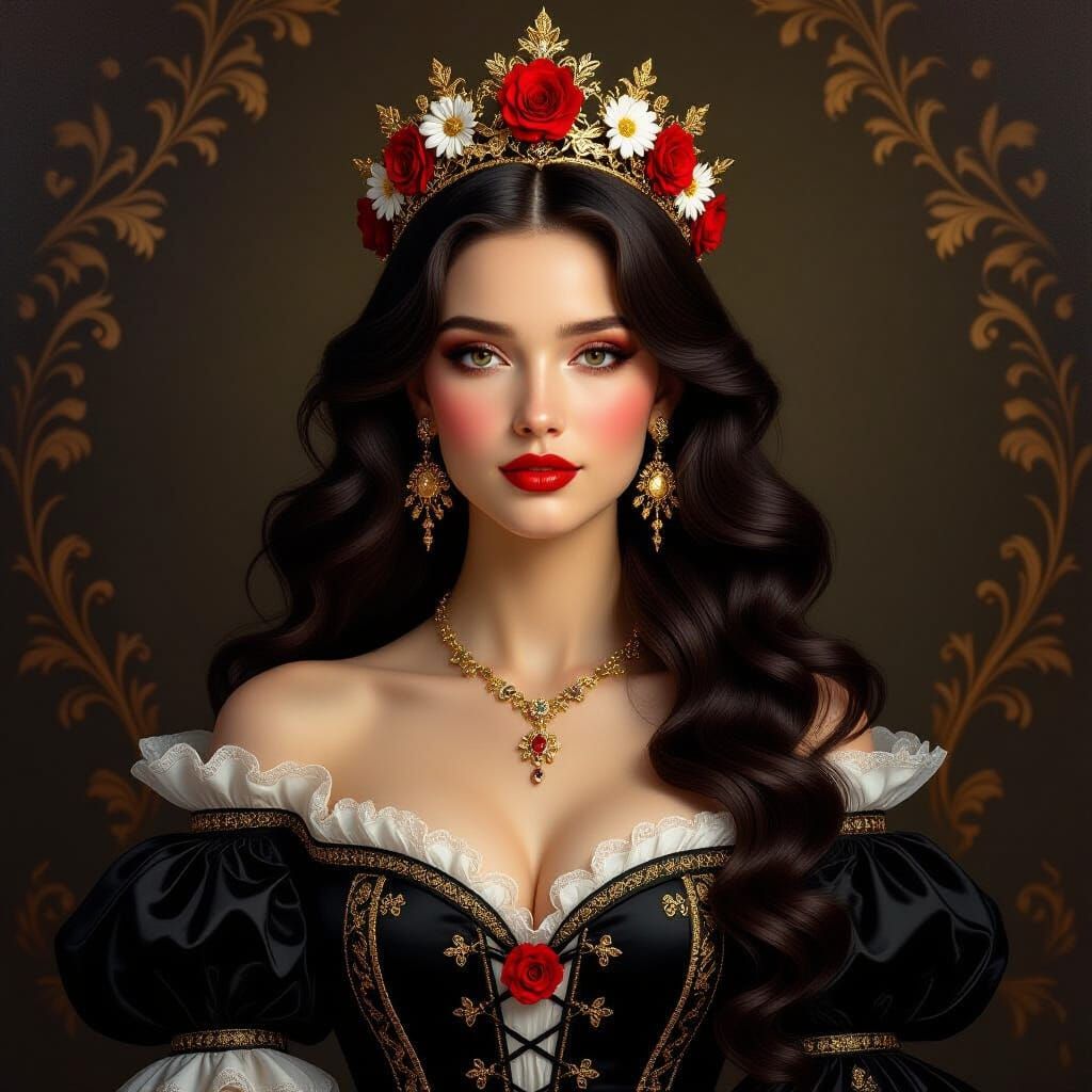 Regal Figure in Opulent Setting with Crown and Roses