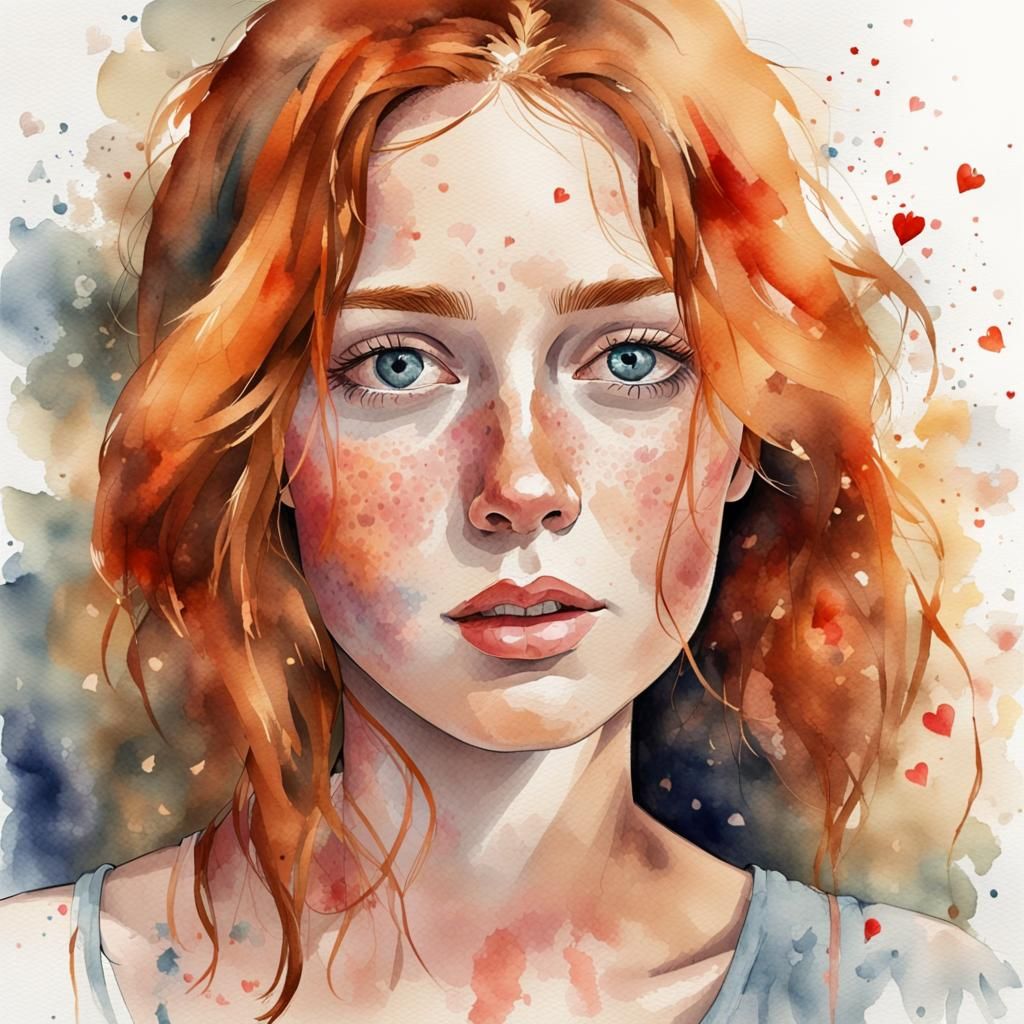 Watercolor Portrait of a Woman Overcome by Love
