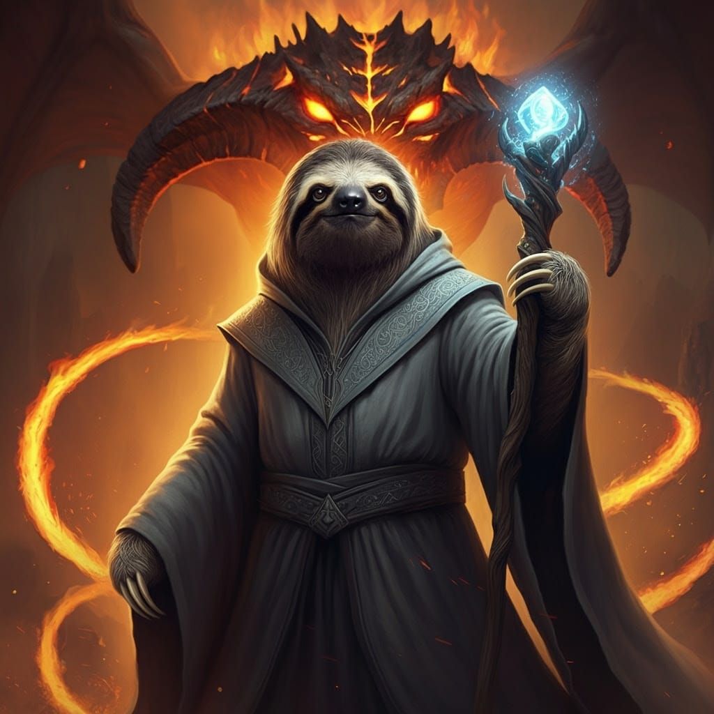 Regal Sloth Wizard Defies Infernal Balrog