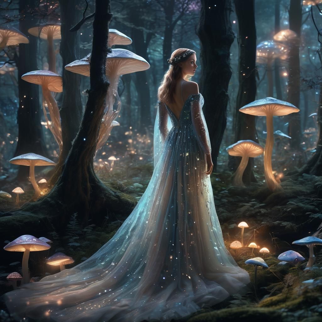 Ethereal Figure Gazing into Glowing Forest