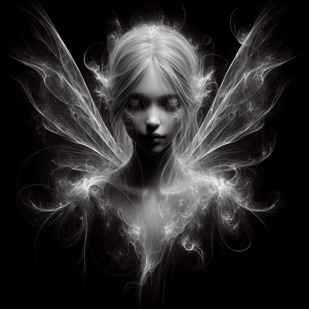 Ethereal Ghost Fairy Portrait in Black and White