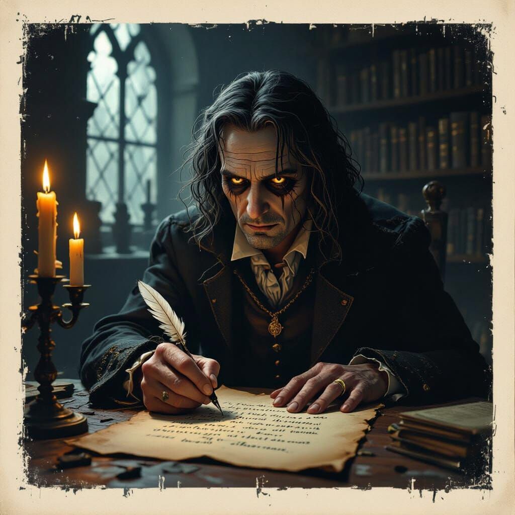 Melancholic Coin Writes Poetry in Gothic Study