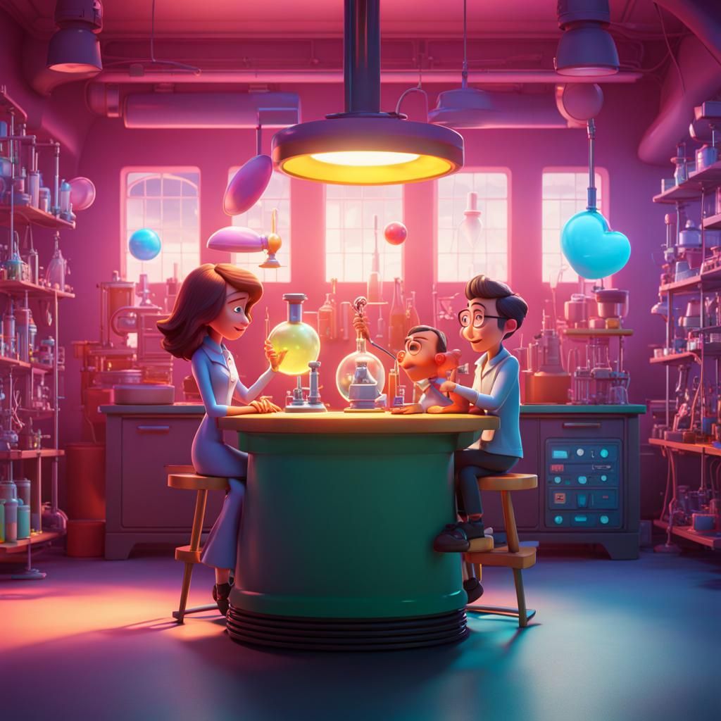 Love in Science Lab: Pixar-Style 3D Digital Art