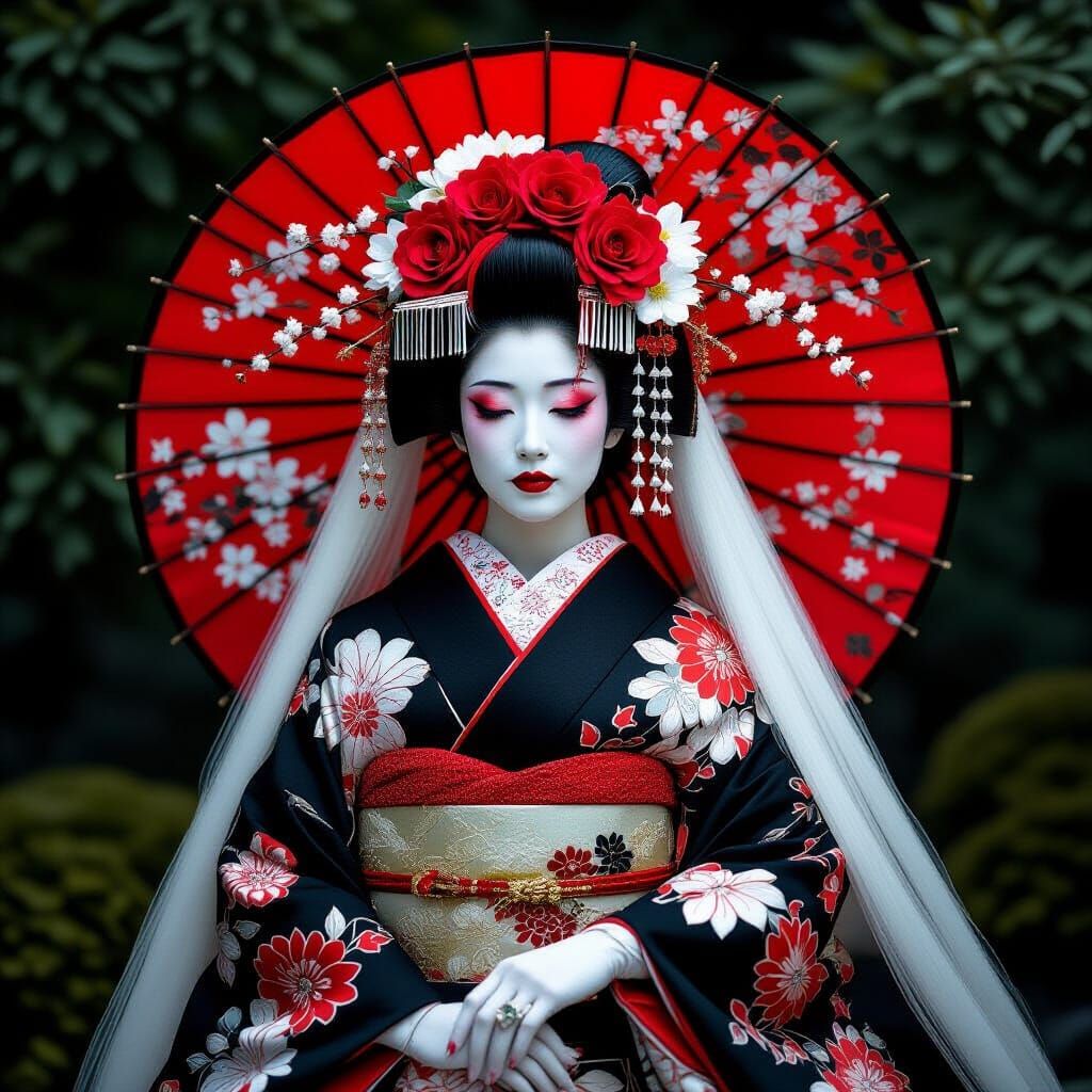 Breathtaking Oiran Portrait in Mystical Japanese Garden