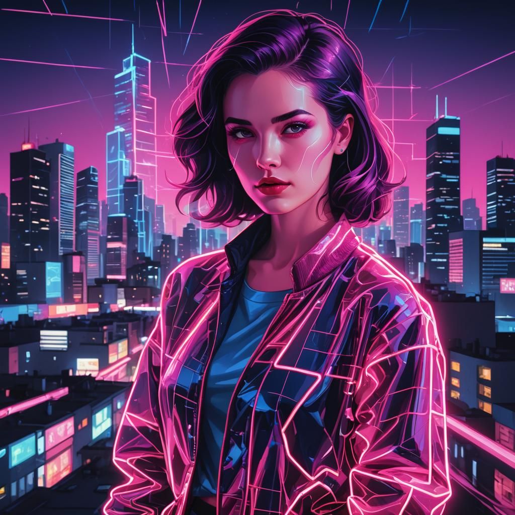 Synthwave Neon Retro Double Exposure in Nagel Style