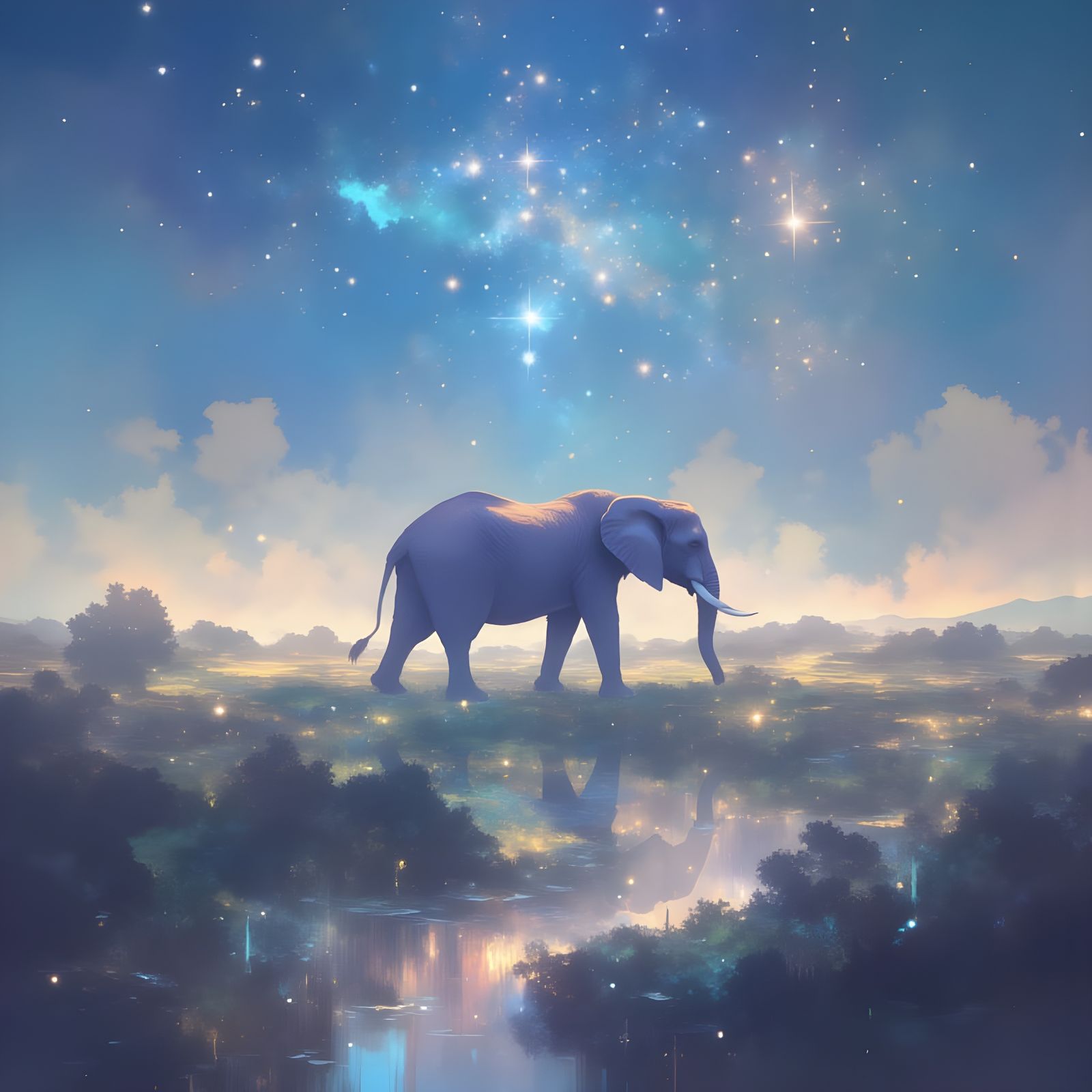 Ethereal Elephant in Sahara Landscape