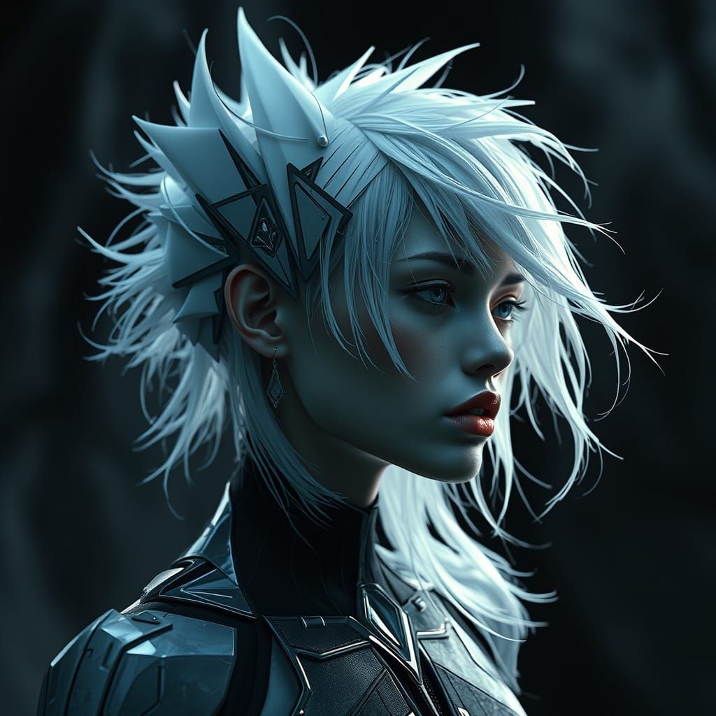 Abstract White Hair Sculpture in Futuristic Style