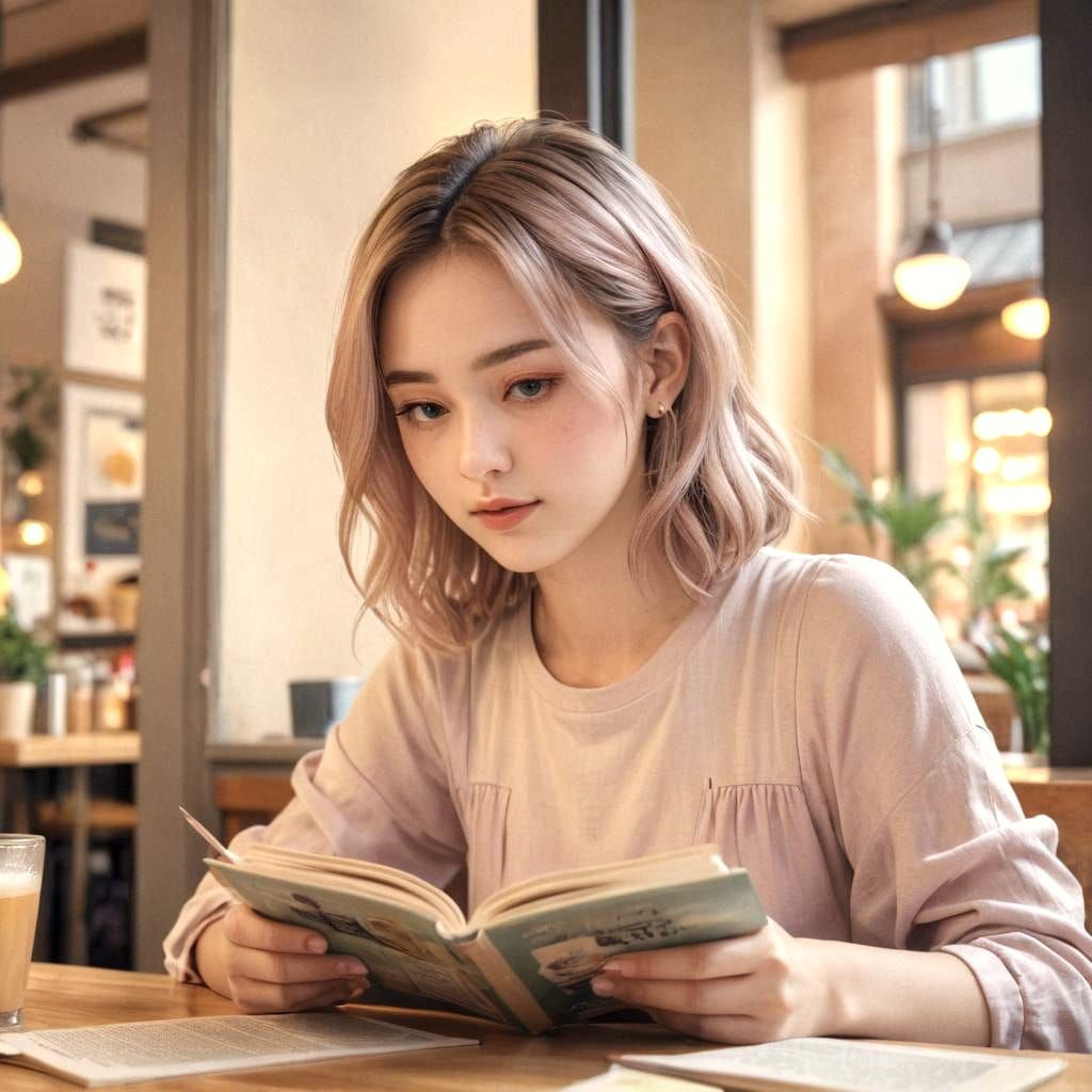 Young Woman Reading: Detailed 3D Anime Art