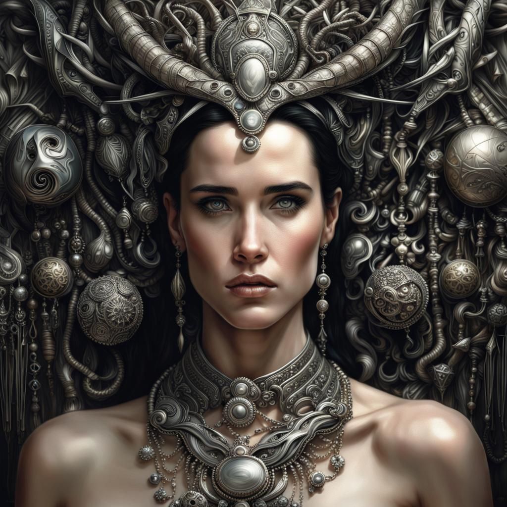 Intricate Portrait of Woman in Beksinsky Art Style