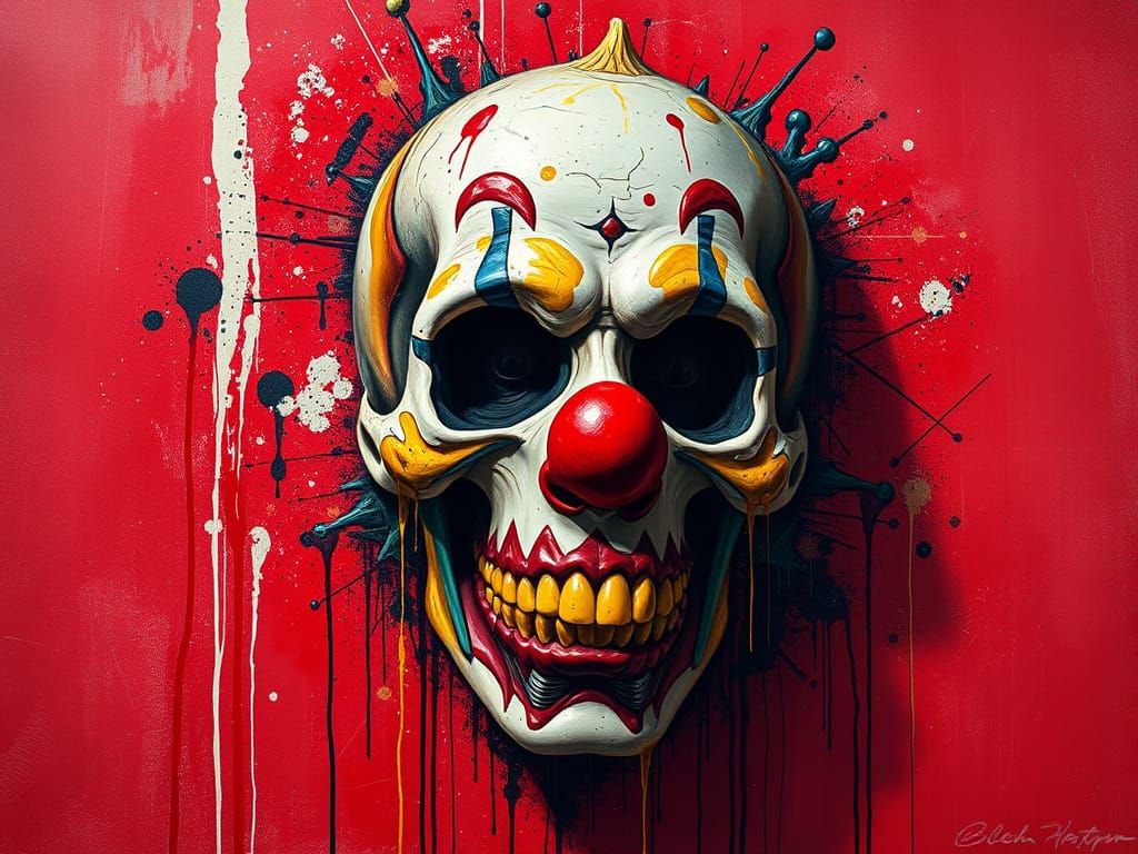 Abstract Clown Skull with Dripping Paint Texture