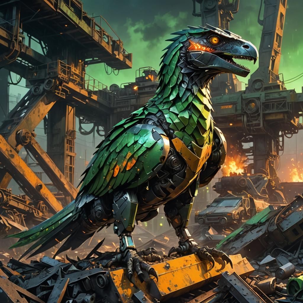 Metallic Raptor in Dystopian Concept Art