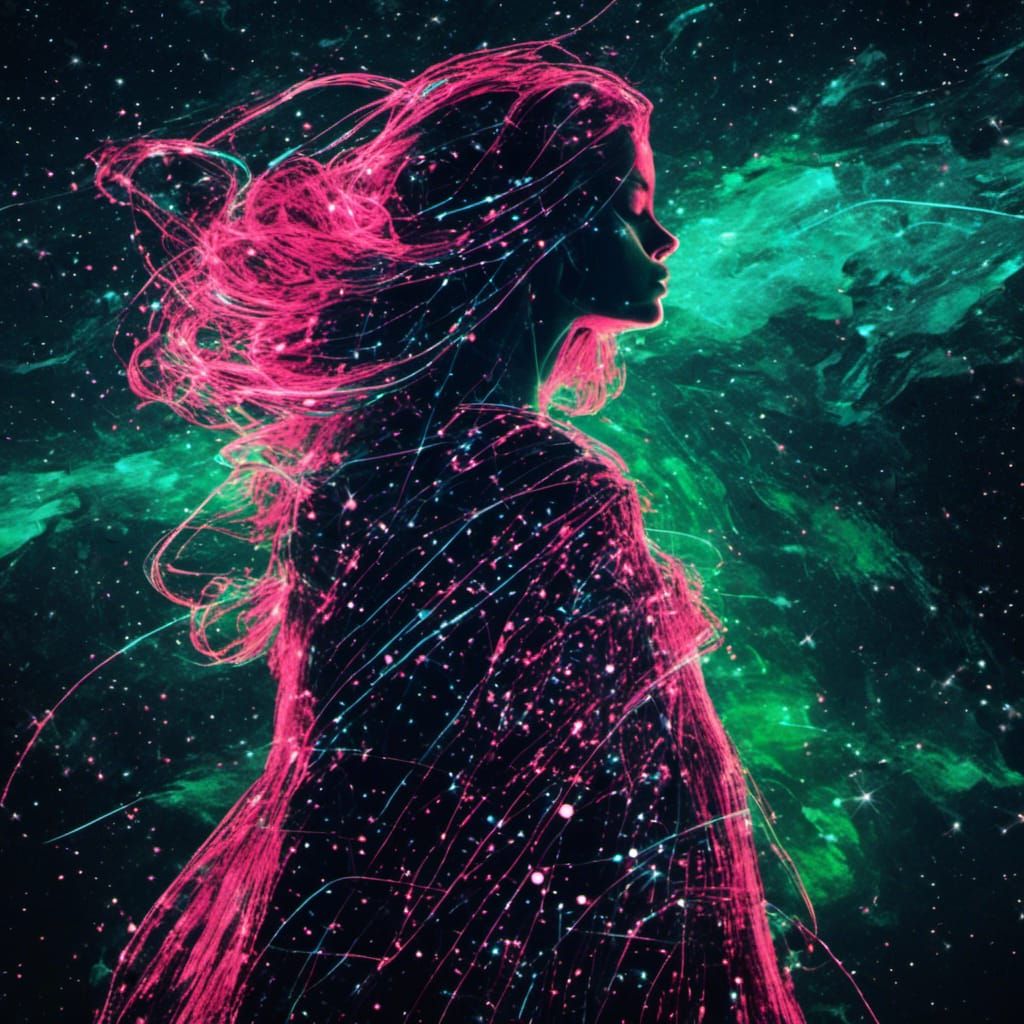 Surreal Cyberpunk Starry Night Double Exposure