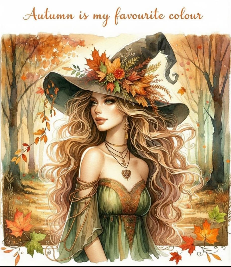Enchanting Woman in Autumnal Watercolor