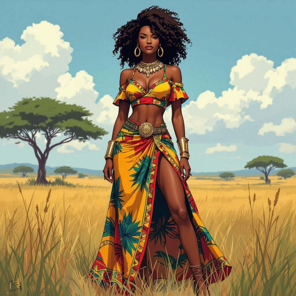 Curvy African Wonder Woman in Traditional Dashiki