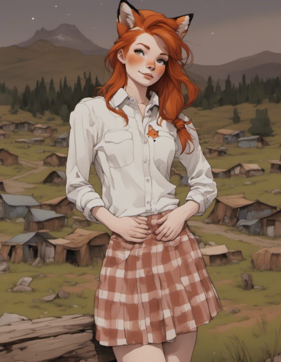 Fox-girl Vixen with Jim the Fox spirit (he's in her pocket a...