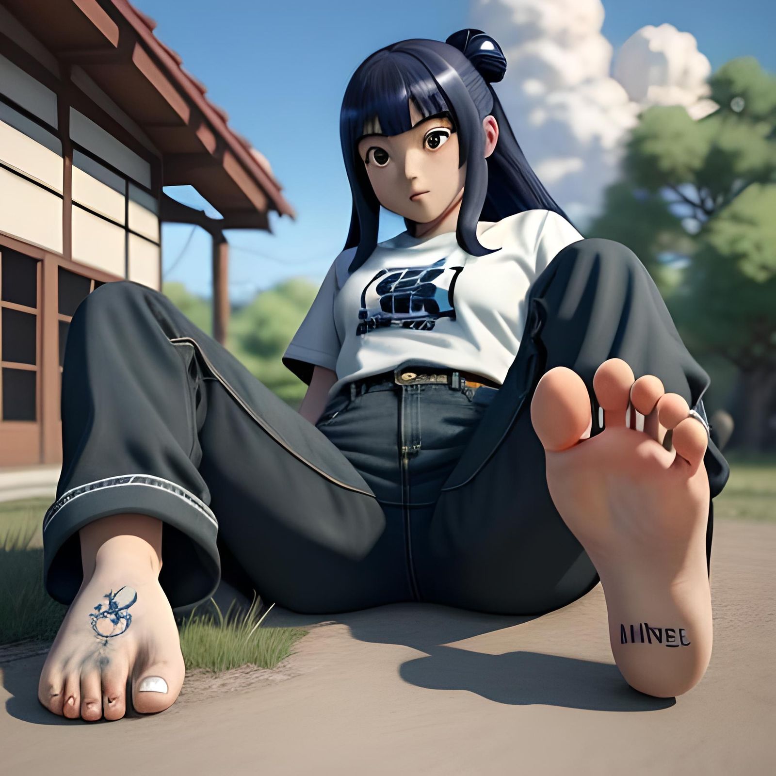 8K highly detailed Hinata Hyuga showing her beautiful feet