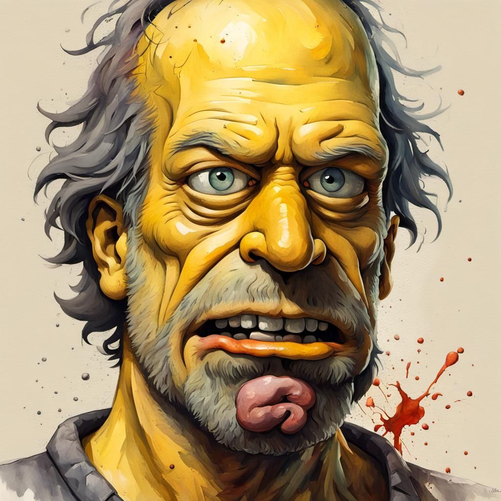 Disturbing Homer Simpson Portrait as Impressionist Painting