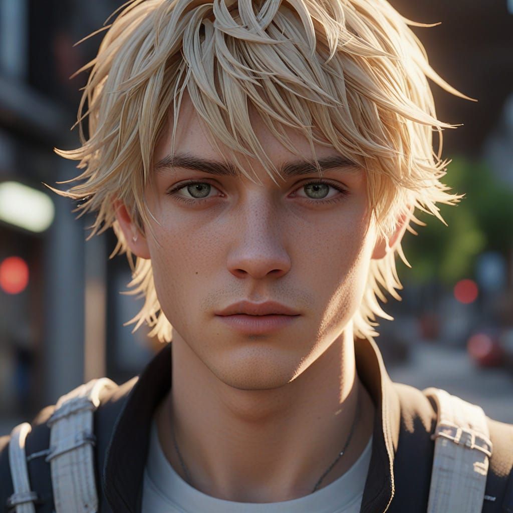 Chiseled Young Man in Hyper-Realistic Anime Style