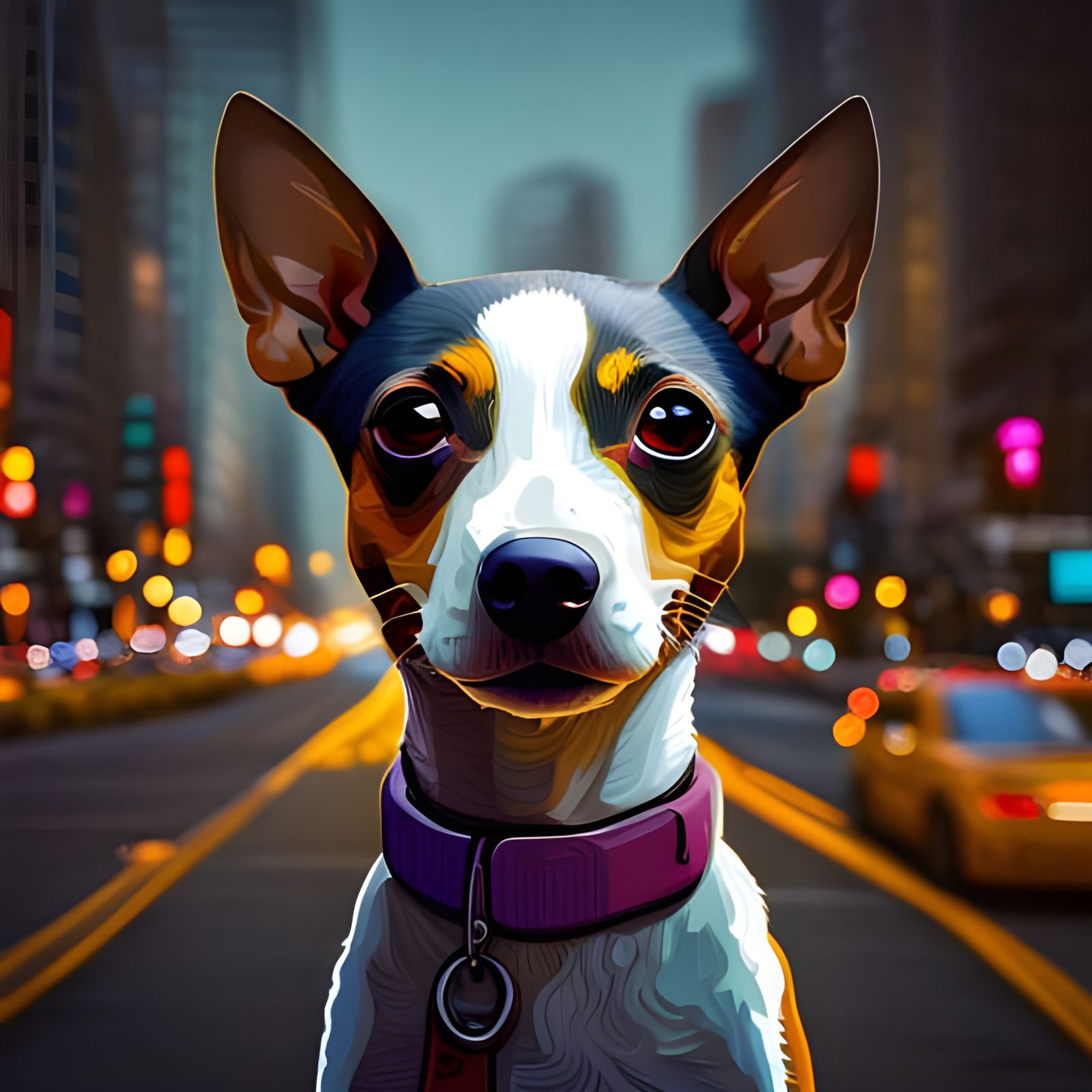 Rat Terrier Dog in City Pop Chalk Art Style