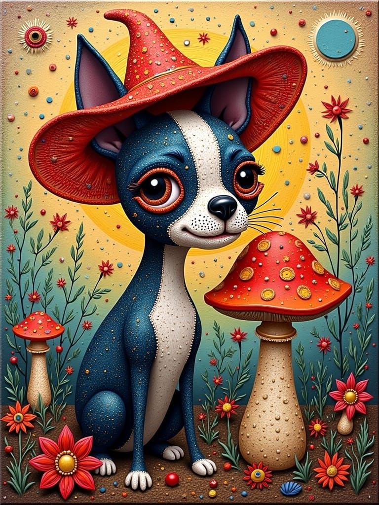 Boston Terrier and Mushroom: Oil Painting with Zentangle Gil...