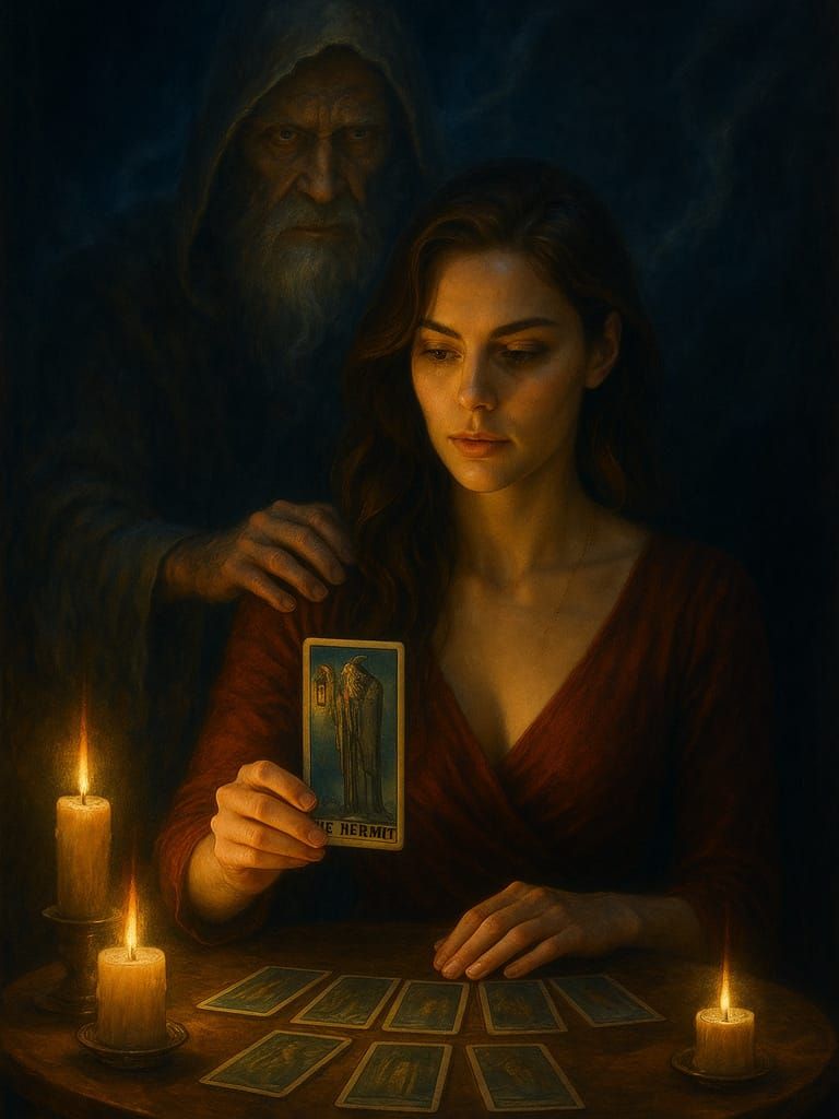 Mystical Tarot Reader with Hermit Spirit, Baroque Style
