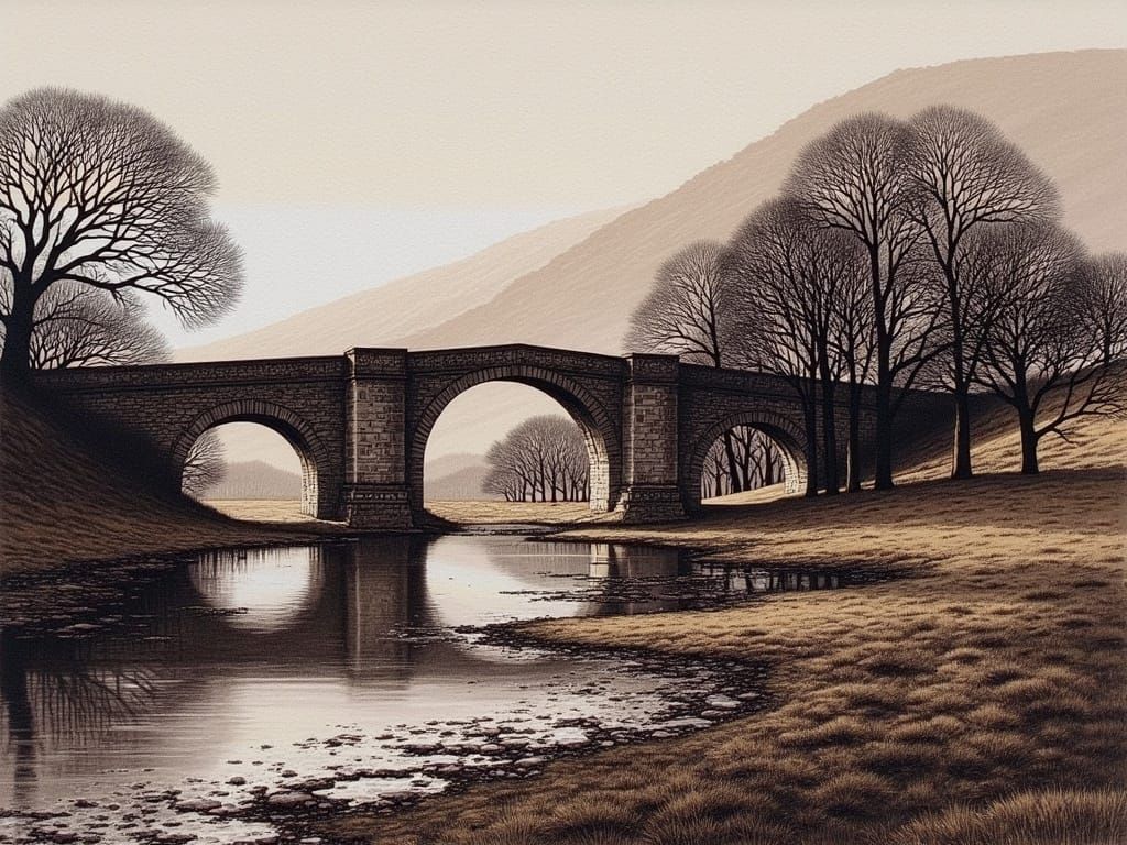 Majestic Scottish Highlands Bridge in Vibrant Graffiti Style