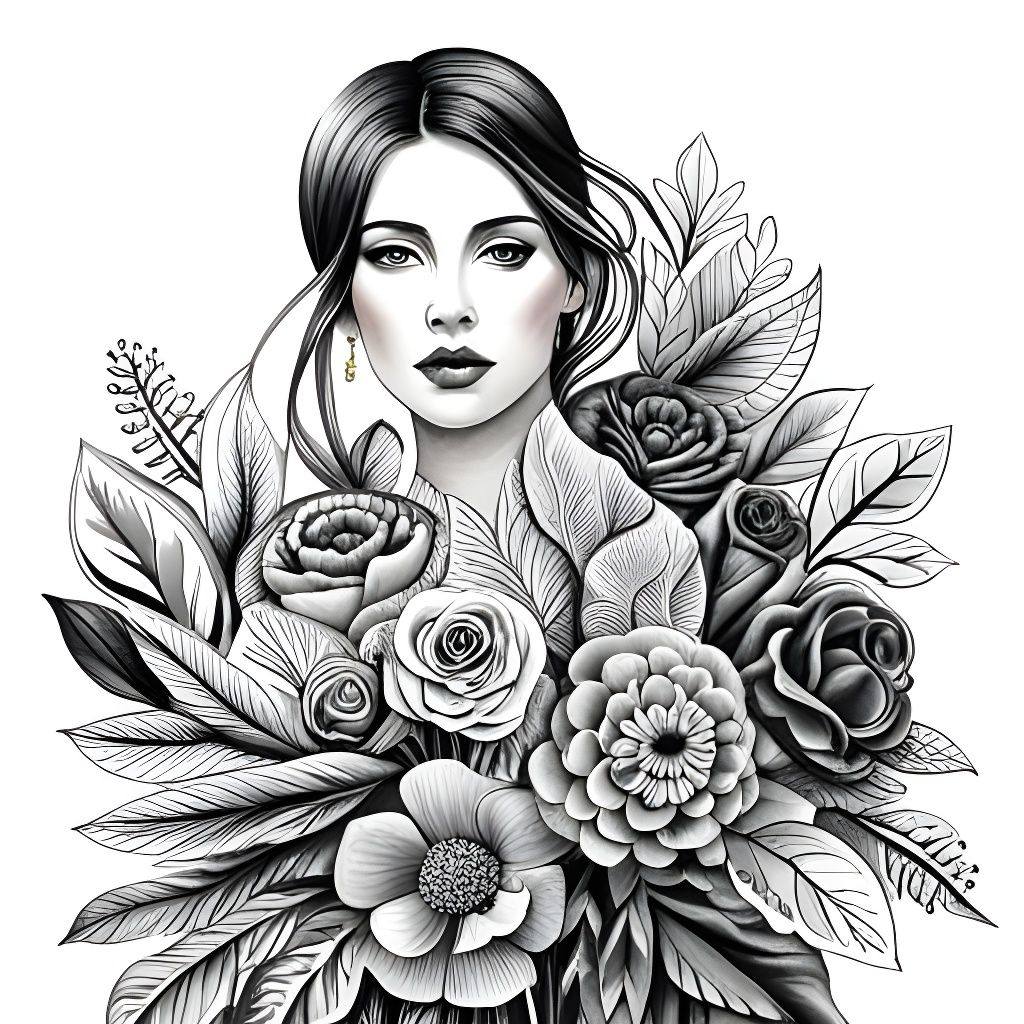 Detailed Black and White Flower Bouquet Portrait
